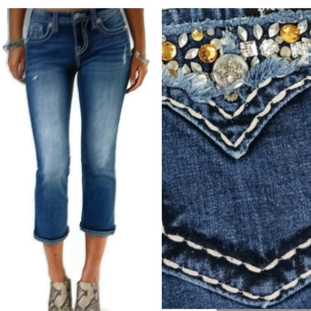 Miss Me 9" Rise Boyfriend Capri sz 27  SJ807